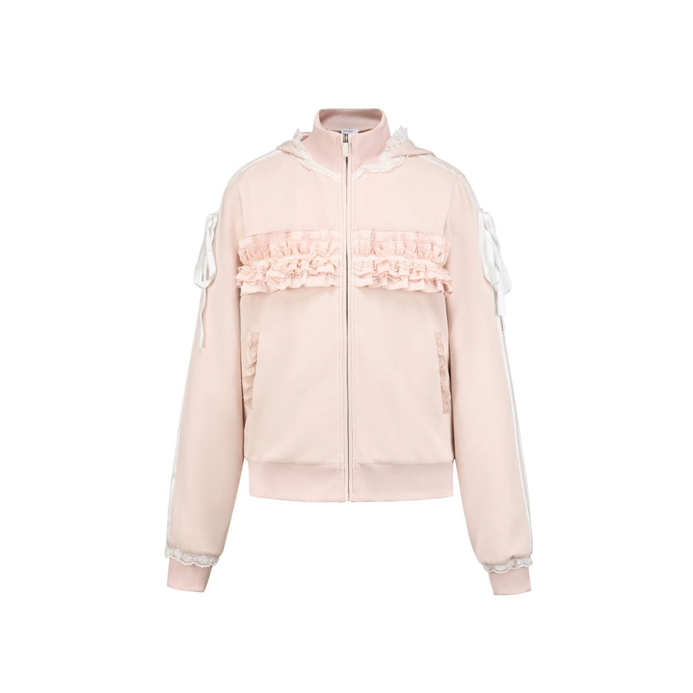 Frilly Lace Zip-Up Hoodie