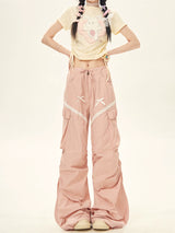 Summer Lovely Pink Gray Lace Cargo Pants