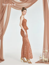 Sheer Luck Lefae lace satin panels with fishbone vibe suit skirt strap duo for summer