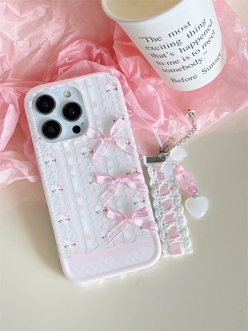 Kitty Pink Lace Love Chain Bow Coquette iPhone Case