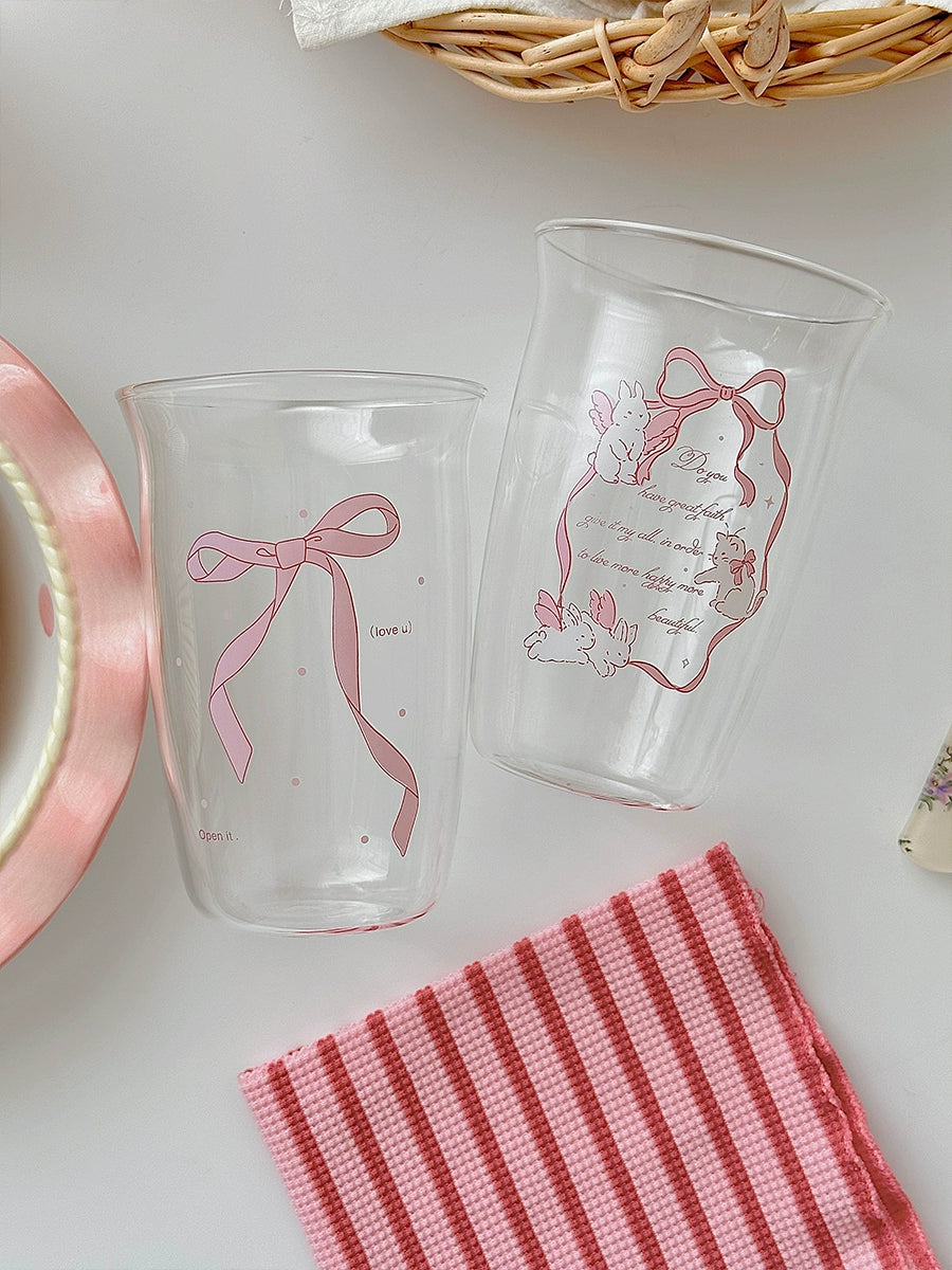 Pink Bow Water Juice Glass Cup