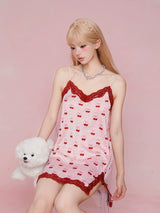 Cherry Print Satin Lace Nightdress Hair accessory