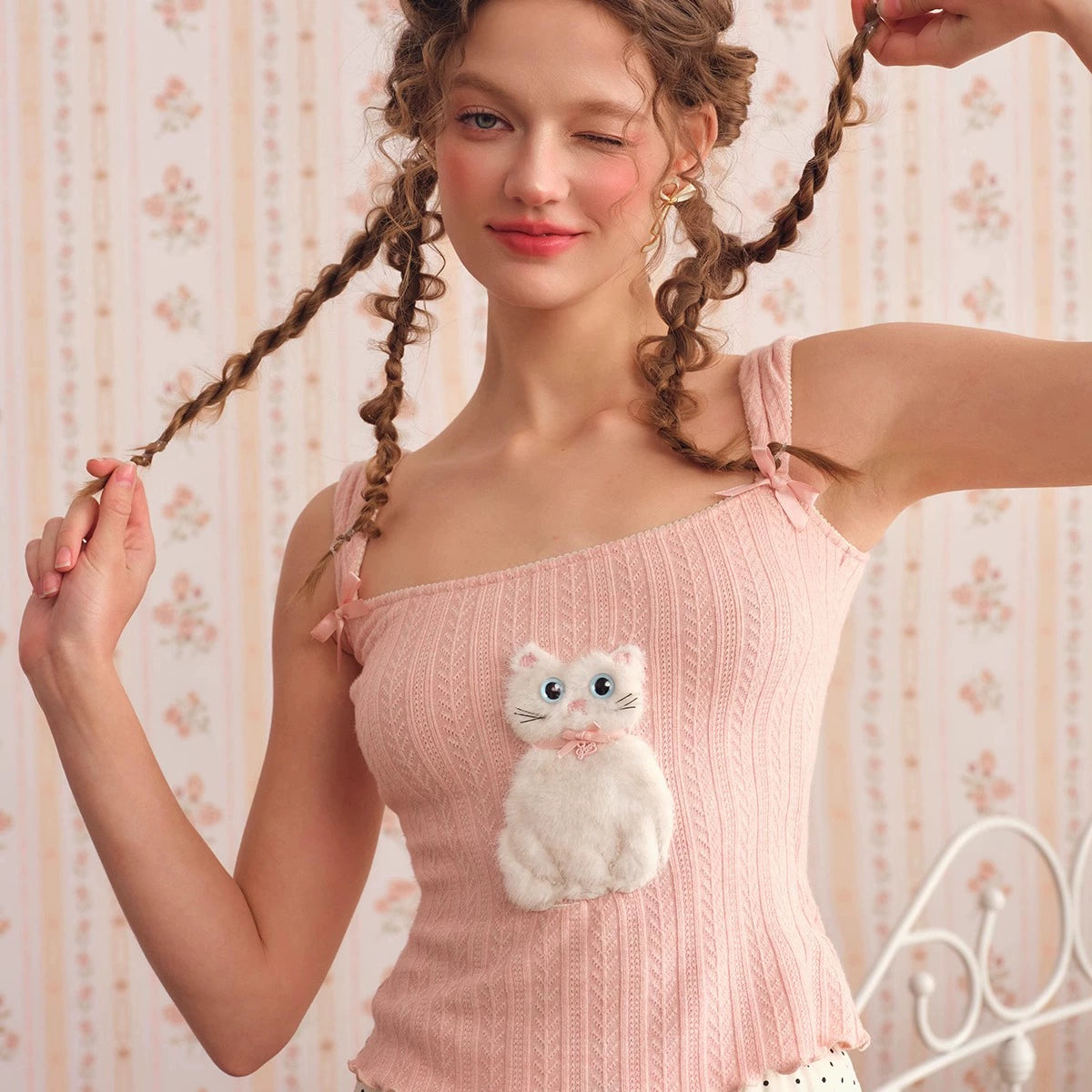 Fluffy Meow Ribbon Knit Top & Petal Whisper Tulle Skirt