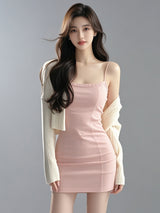 Pure Pink Ruffle Trim Spaghetti Strap Mini Dress