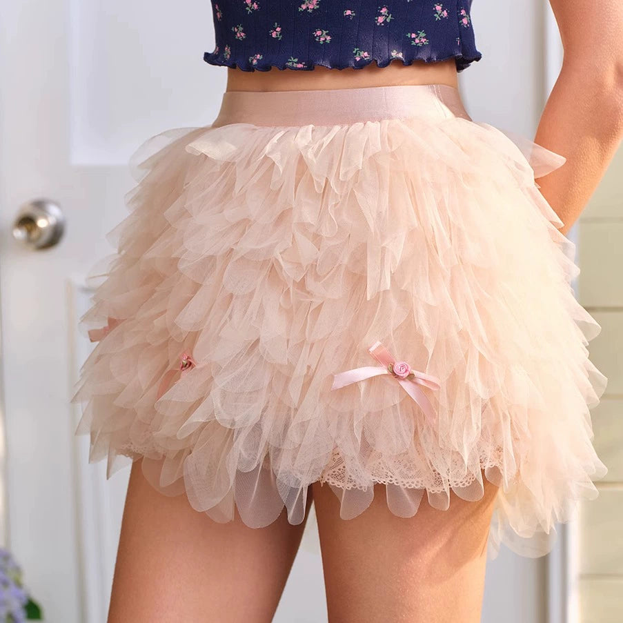 Fluffy Meow Ribbon Knit Top & Petal Whisper Tulle Skirt