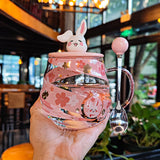 Pink Bunny Kitten Glass Straw Cup