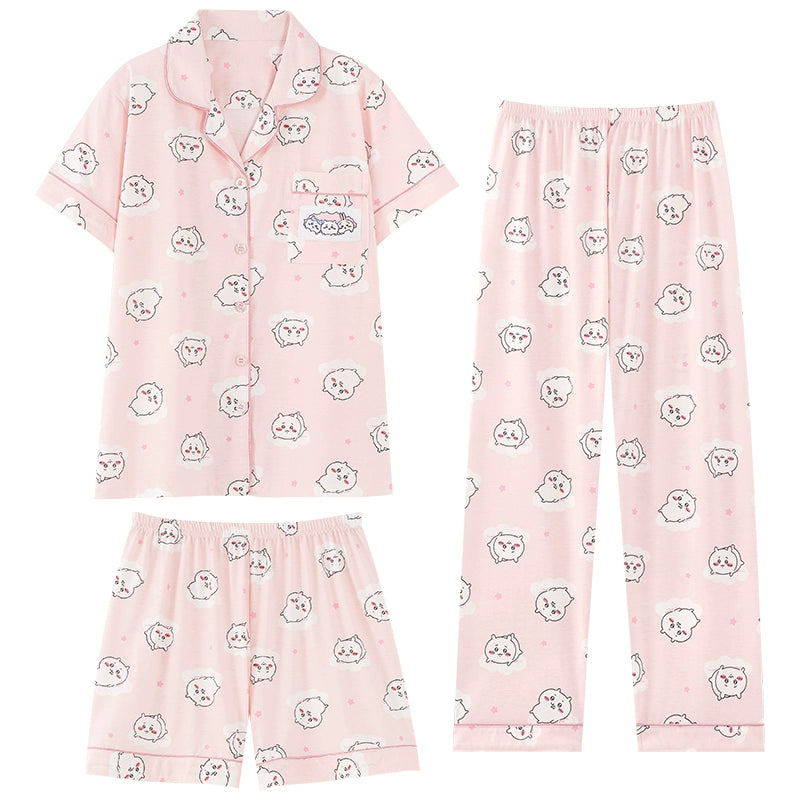 Pastel Pink Cartoon Summer Cotton Pajama