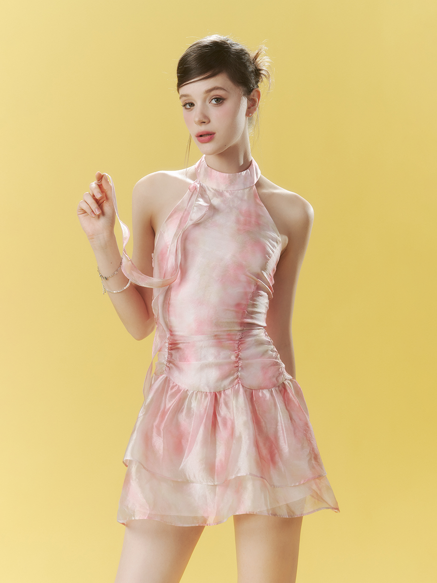 Blush Bloom Halter Mini Dress