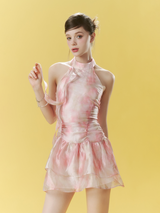 Blush Bloom Halter Mini Dress
