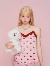 Cherry Print Satin Lace Nightdress Hair accessory