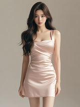 Elegant Satin Draped Mini Dress