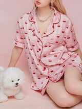 Cherry Print Playful Girly Short Sleeve Pajama