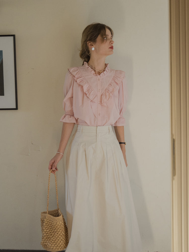 Rosy Frill Cotton Blouse