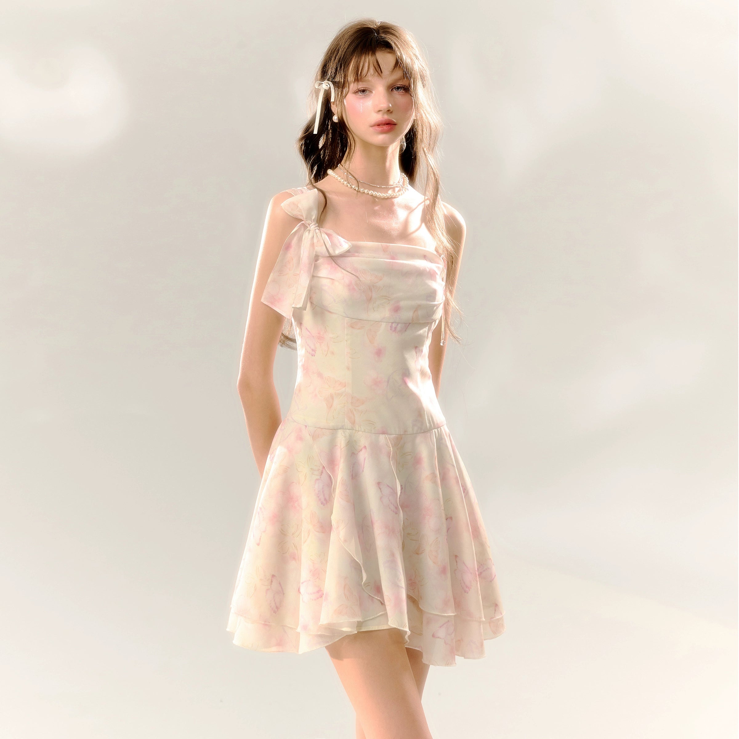 SunsetPark Sunset Park "Love Butterfly" Floral Butterfly Swing Collar Girl Waist Dress Summer and Autumn