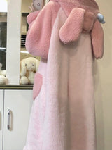 Cute Hooded Ears Pink Rabbit Warm Fluffy Pajama Nigthgown