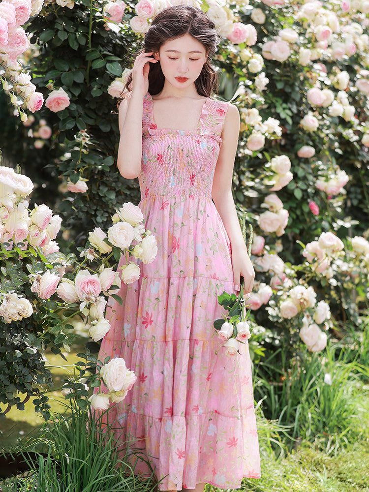 Sweet Rose Garden Tiered Midi Dress