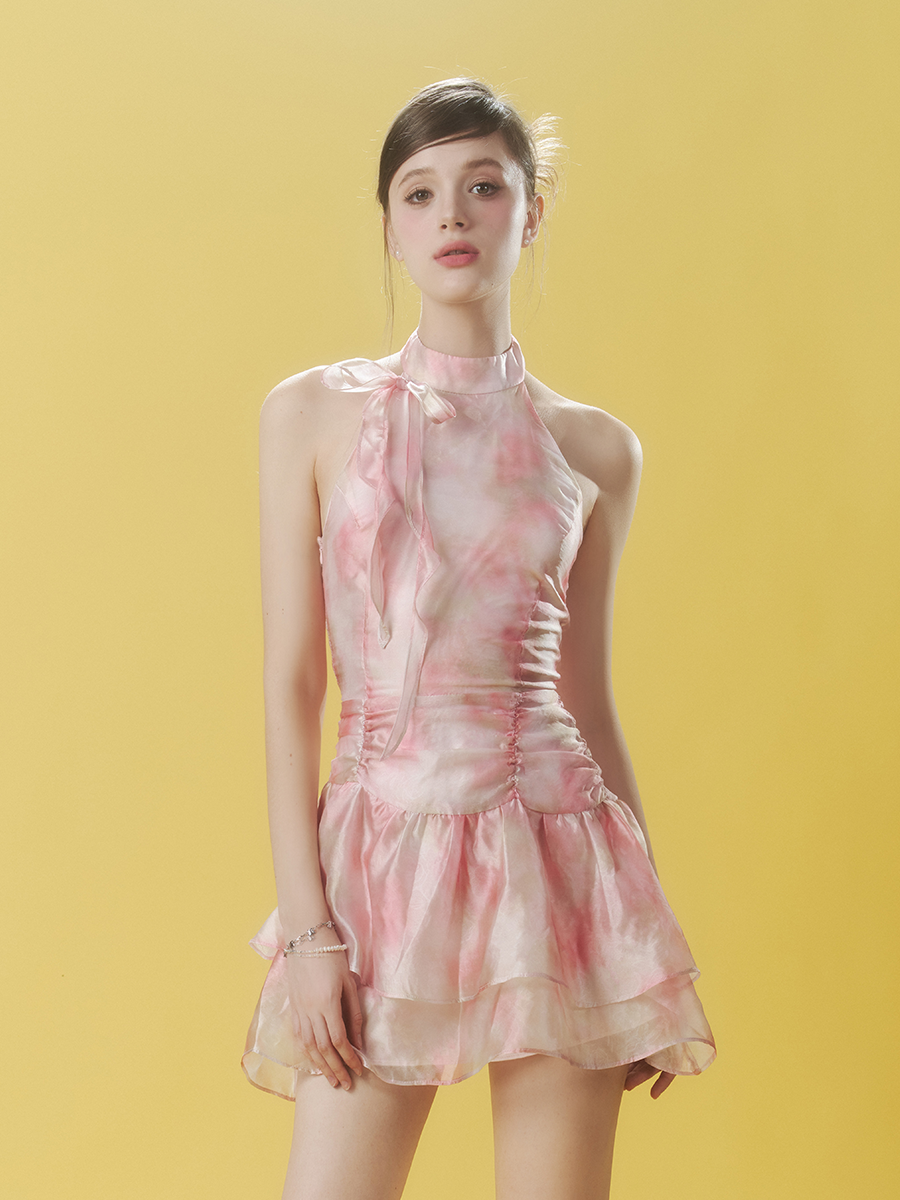 Blush Bloom Halter Mini Dress