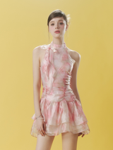 Blush Bloom Halter Mini Dress
