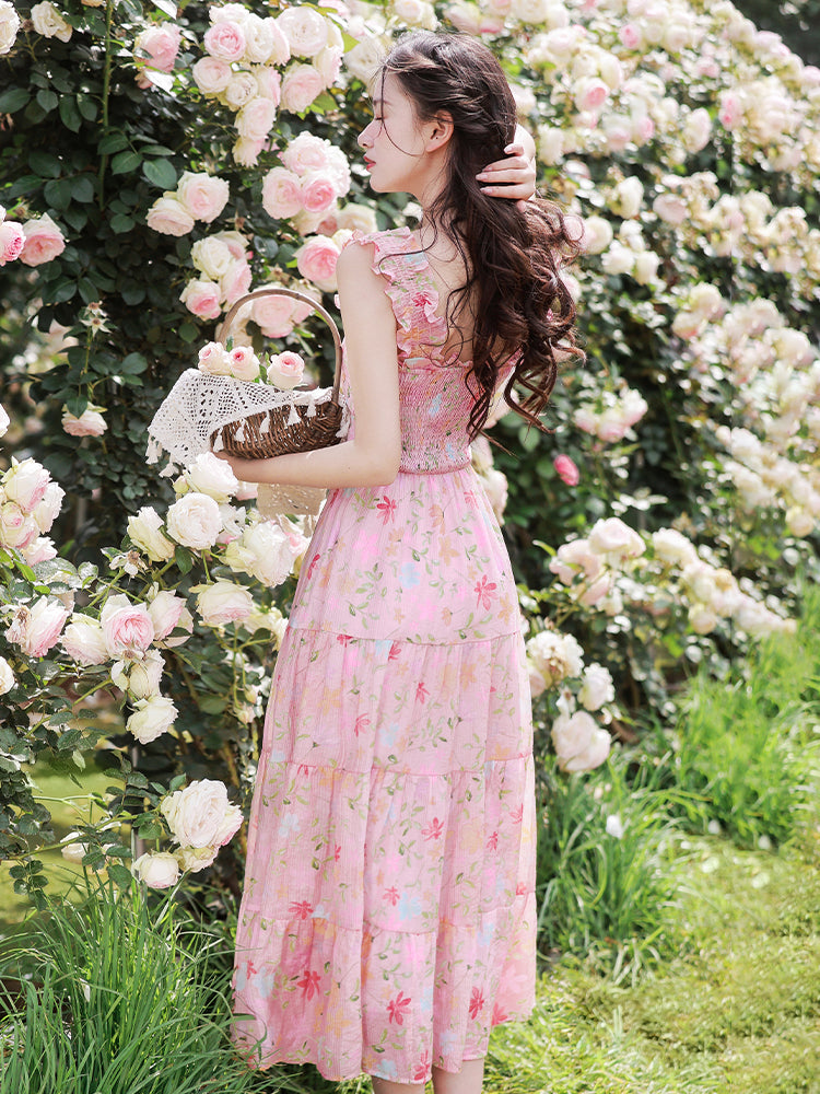 Sweet Rose Garden Tiered Midi Dress