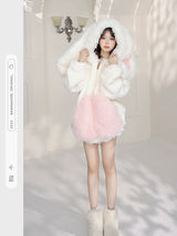 Pink Bunny Plush Hoodie Jacket Nightgown