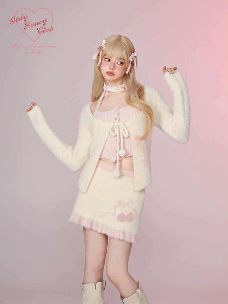 Soft Cherry Fuzzy Knit Set