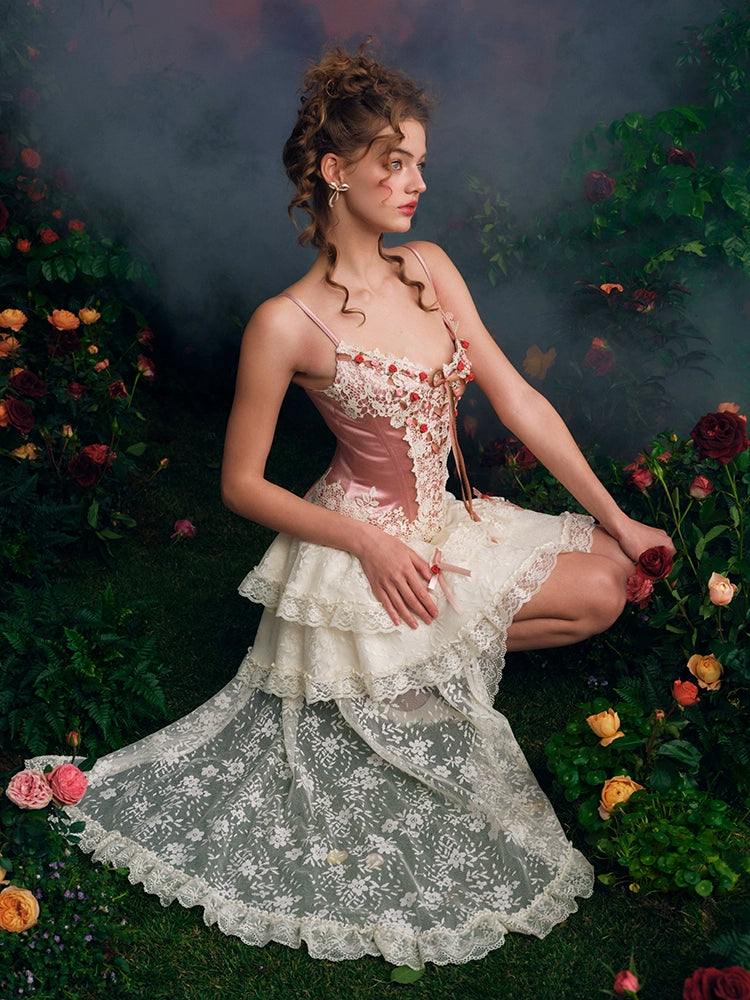 Whispering Roses Corset & Lace Cascade Skirt Set