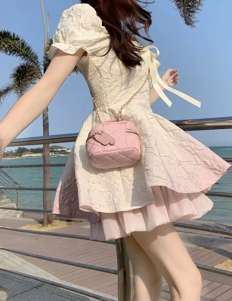 Square Collar Puff Sleeve Birthday Dress