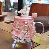 Pink Bunny Kitten Glass Straw Cup