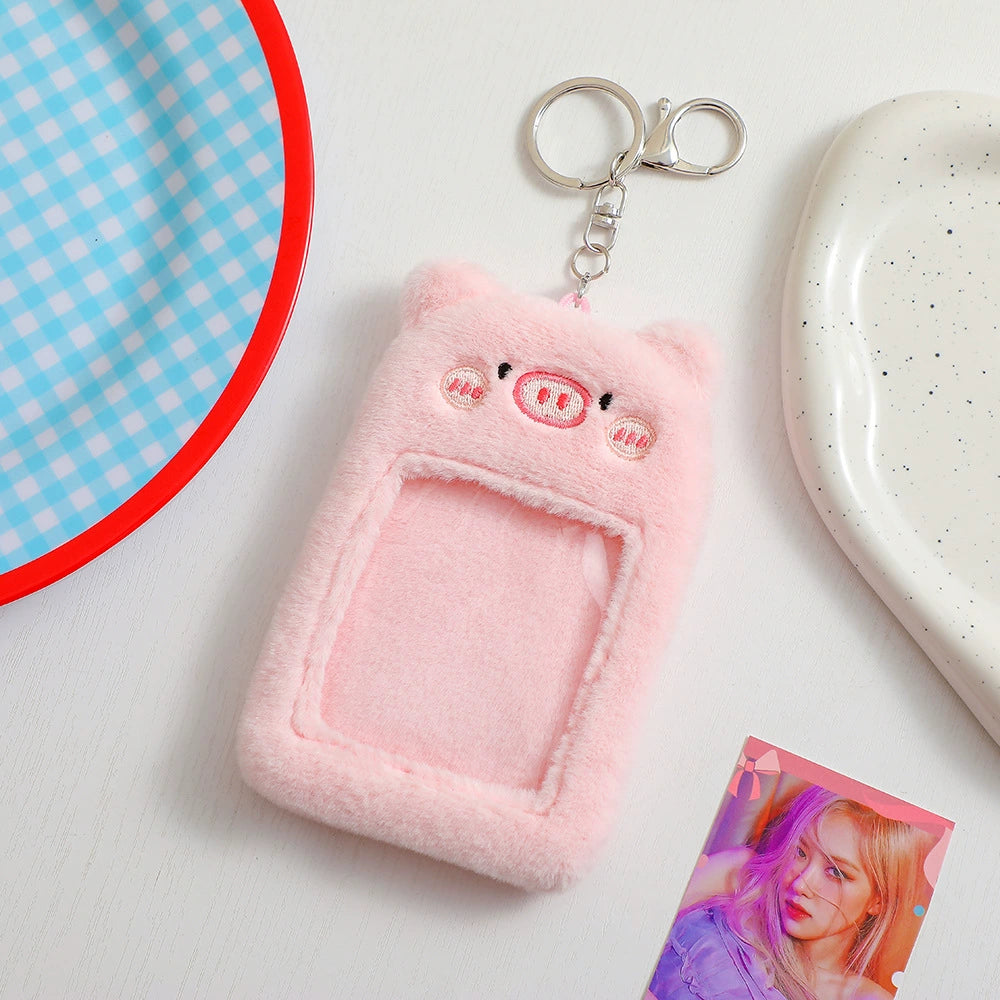 Cute Plush Animal Card Keychain Bag