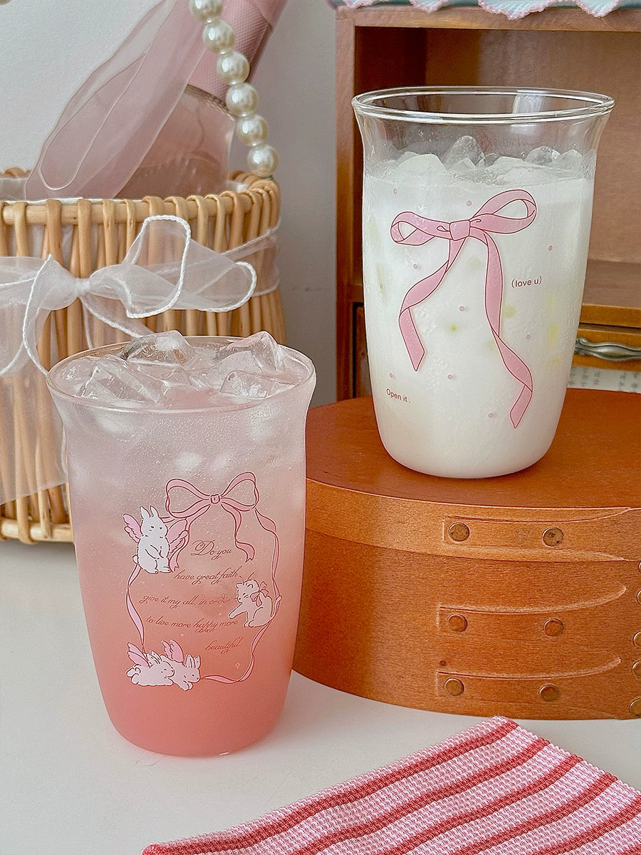 Pink Bow Water Juice Glass Cup