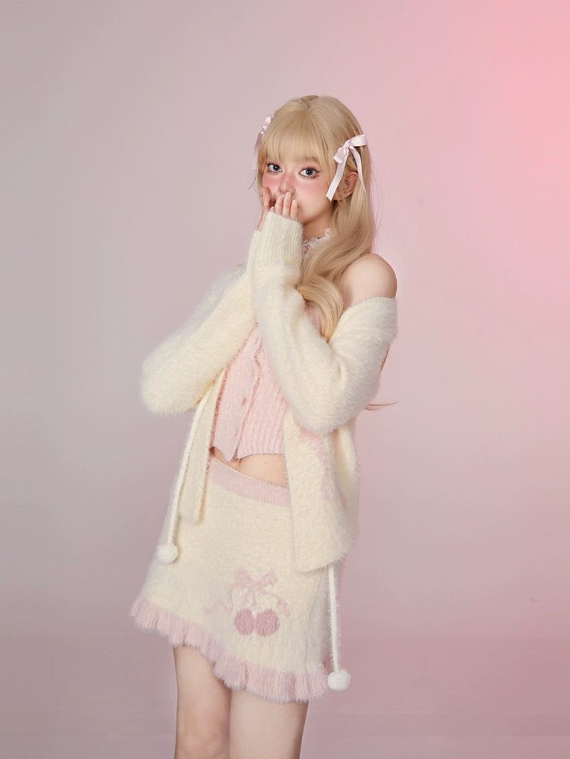 Soft Cherry Fuzzy Knit Set