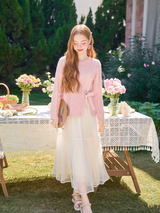 Pink Romantic Bow Cable Knit Sweater