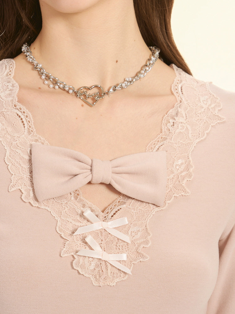 Blush Whispers Ribbon Knit Top
