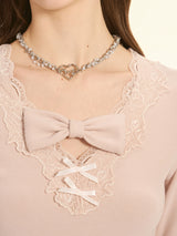 Blush Whispers Ribbon Knit Top