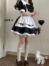 Sweet Love Lolita Maid Cosplay Pink Black Dress