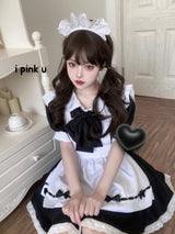 Sweet Love Lolita Maid Cosplay Pink Black Dress