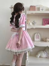 Sweet Love Lolita Maid Cosplay Pink Black Dress