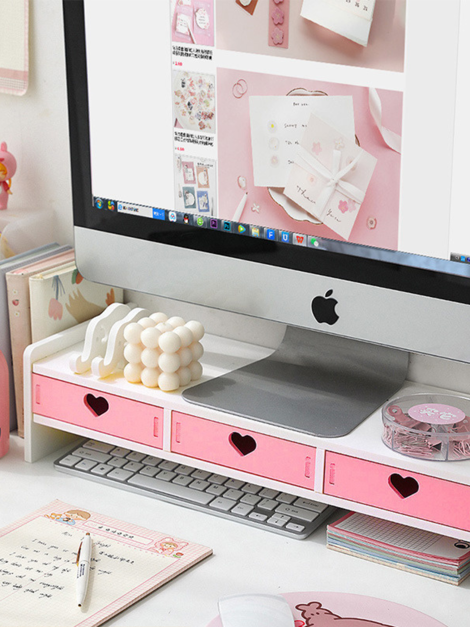 Sweet Pink Heart Desktop Storage Monitor Stand