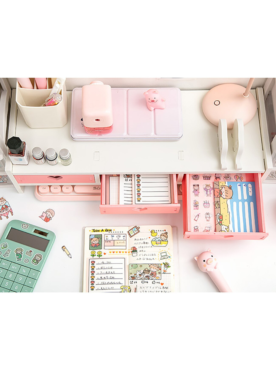 Sweet Pink Heart Desktop Storage Monitor Stand