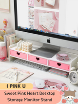 Sweet Pink Heart Desktop Storage Monitor Stand