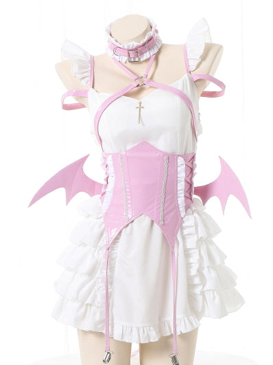 Japanese Little Wings Devil Lolita Maid Pink Black Red Set